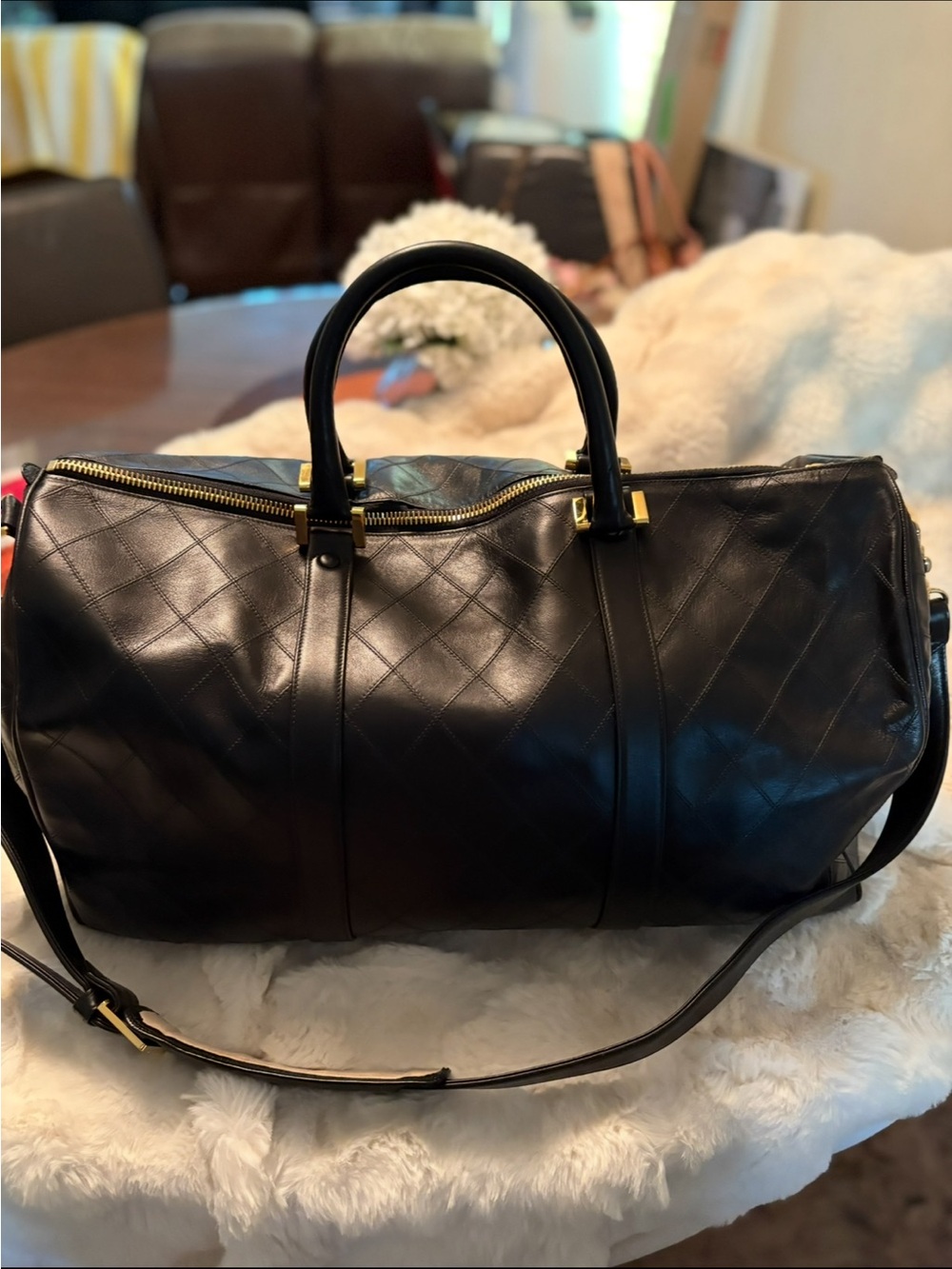 Chanel Quilted Leather 50 Duffel Bag with strap with Gold Hardware